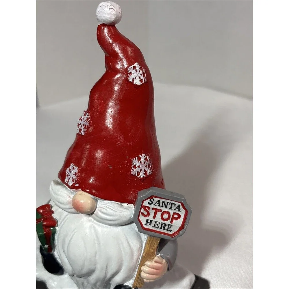 Christmas Gnome Stocking Holder Santa Stops Here 6.5” Tall